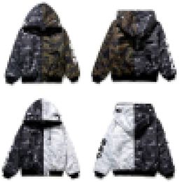 New A Bathing Autumn and Winter Men's Shark Camo Co branded Skull Head Coloured Thickened Cotton Coat