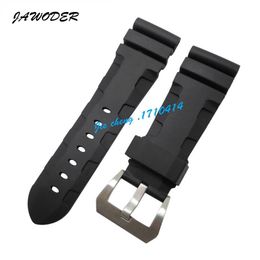 JAWODER Watchband 24mm 26mm Buckle 22mm Men Watch Bands Black Diving Silicone Rubber Strap Stainless Steel Pin Buckle For Panera292B