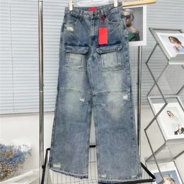 Designer Jeans Cargo Denim Pants For Women High Waist Wide Leg Trousers Cool Girls Hip Hop Jean Pant Streetwear