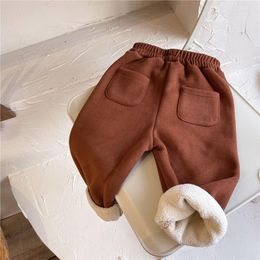 Trousers Boy's Girls Harem Pants Korea Winter Warm Sweatpants Plus Velvet Loose Casual Kid Streetwear Thick Solid