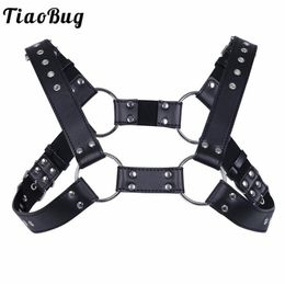 TiaoBug Faux Leather Adjustable Sexy Bondage Belt Men Body Chest Harness O-ring Connected Erotic Men BDSM Bondage Party Lingerie245j