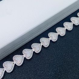 New Fashion Chain Bracelets Diamond Passed Test 13mm 7/8/9inch S925 Sterling Silver Moissanite Heart Bracelet Chain Links for Men Women Nice Gift