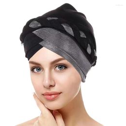 Berets India Lurex Glitter Cross Braid Modal Jersey Turban Hats Beanie Bonnet Canner Islamic Headwear Chemo Caps Muslim Hair Loss Cover