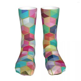 Men's Socks Men Bike Hexagon Colourful Background Cotton Rainbow Geometric Art Women Sock