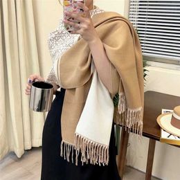 12% OFF scarf 2023 Autumn Winter New Wool Cashmere Women's Versatile Korean Version Tassel Warm Scarf and Shawl Dual Use Trend