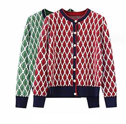 Women's Sweaters 2023 Autumn/Winter New Knitted Cardigan Women Sweater Plaid Coat Slim Fit Round Neck Women's Sweater Top