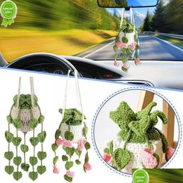 Car Mounted Rearview Mirror Simation Green Apple Potted Decoration Plant Cloghet Hanging Basket For W3D1 Drop Delivery Dhx7G