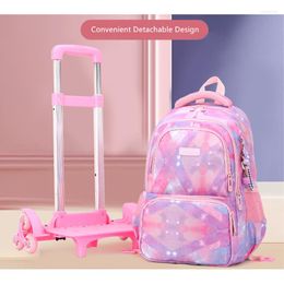 School Bags Girls Backpack With Wheels Rolling Backpacks For Students Trolley Book Bag On Kids 6-12Y