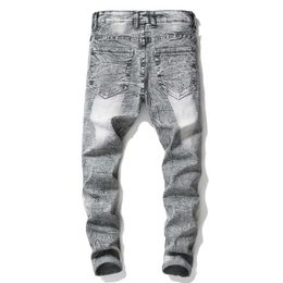Selling Mens Designer Bike Jeans Fashion Casual Slim Pants Men's jeans hole stretch gray denim trousers2412