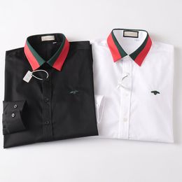 디자이너 클래식 남자 드레스 셔츠 비즈니스 캐주얼 긴 슬리브 셔츠 스프링 가을 규칙적인 플렉스 칼라 스트레치 단단한 셔츠 검은 흰색