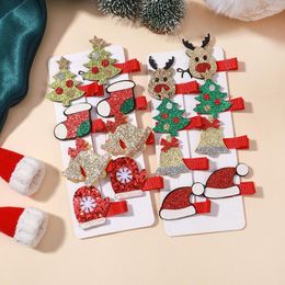 Hair Accessories 8Pcs Christmas Clip Set Baby Girls Kids Decor Supplies Year Party Decorations Gift Wholesale