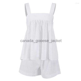 Womens Sleep Lounge Womens Tracksuits Casual Pyjamas Womens Cotton 2 Piece Set White Tank Top Sleeveless Loose Female Home Suits With Shorts Solid Autumn 2023L23091