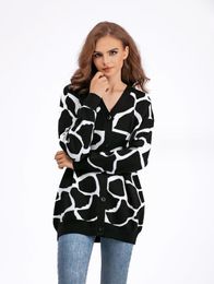 Women's Sweaters 2023 Autumn/Winter Jacquard Knitwear V-neck Womens Sweater Loose Women's Coat Top