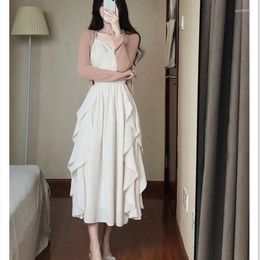 Work Dresses 2023 Women's Fairy White Ruffle Dress Lady Sweet Graceful Camisole Thin Knit Coat Two Piece Set Party Gown Female