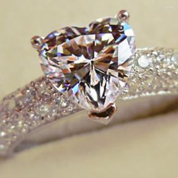 Cluster Rings Luxury Jewellery Real 925 Silver Ring For Women Romantic Heart 2 Simulated Diamond Engagement Wedding Wholesale