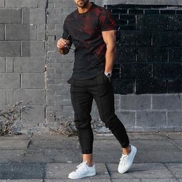 Men's Tracksuits T-shirt Pants Tracksuit Abstract Gradient 3D Print T Shirts Trousers Sets 2 Pieces Streetwear Oversized Suits Sportswear