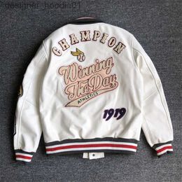 Men's Fur Faux Fur Men's Jackets Men's spring and autumn baseball uniform Y2K retro trend leather jacket heavy industry embroidery white short coat ins L230913