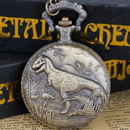 Pocket Watches Engraved Dinosaur Design Fob Quartz Watch Awesome Forest Necklace Antique Pendant Women Men Gifts