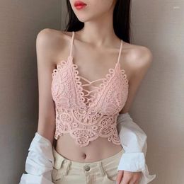 Camisoles & Tanks Floral Women's Bra Tube Tops Hollow Out Top Sexy Lace Girl Outer Tank Up Underwear Female Crop Lingerie