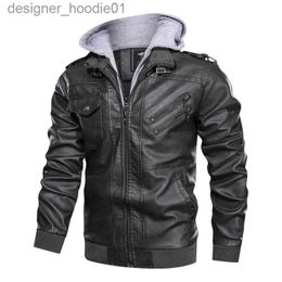 Men's Fur Faux Fur 2020 New Men's Leather Jackets Casual Motorcycle PU Jacket Biker Vintage Leather Coats Multi-Pouch Bomber Jacket L230913