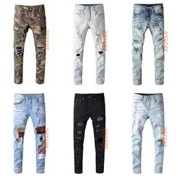 Mens Designer Distressed Jeans Ripped Biker Slim Fit Motorcycle Jeans For Man Skinny Denim Pants Size 28-40224R