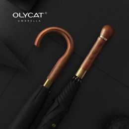 OLYCAT Wooden Handle Umbrella Strong Windproof Big Golf Rain s Men Gifts Black Large Long Paraguas Outdoor 210721261e