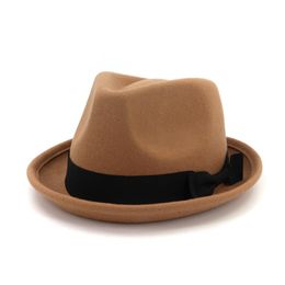 2020 Wool Felt Pork Pie Hat with High Fashion Design UV Protection Adults In Formal Hats Women Roll Up Brim Bow-knot Jazz Trilby C286O