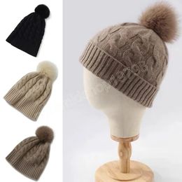 Women Winter Hat Cashmere Knitted Wool Beanie Female New Fashion Casual Outdoor Thick Ladies Warm Earmuffs Fur Ball Hats