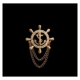 Pins Brooches Wholesale- Elegant Gold Unisex Anchor Cruises For Women Men Fine Jewellery Accessories Crystal Man Lapel Pin Bijoux Dro Otufc