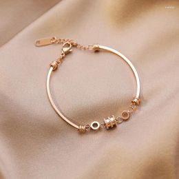 Charm Bracelets 2023 Stainless Steel Rose Gold Fashion Metal Chain Geometric Bead Bangles Jewellery For Women Accessories Gift