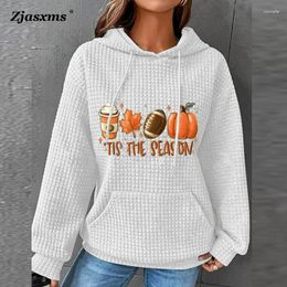 Women's Hoodies Women Long Sleeve Drawstring Waffle Splicing Hooded Spring Autumn Female Pockets Pullover Lady Casual Loose Sweatshirts