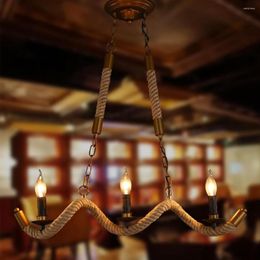 Chandeliers Retro Loft Decor Rustic Chandelier Rope Kitchen Bar Dining Room E14 Bulb Wave Lighting