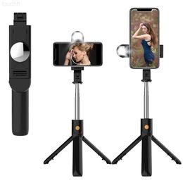 Selfie Monopods K10S Wireless Bluetooth Selfie Stick monopod with Fill Light Mirror Tripod Foldable Monopods Handheld for Smart Phone L230913