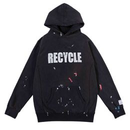 Stylish Comfy Winter USA Recycle Splash Ink Hand Painted Oversize Hoodie Washed Vintage Graffiti Hoody Warm Hooded Sweatshirt Pullover Unisex