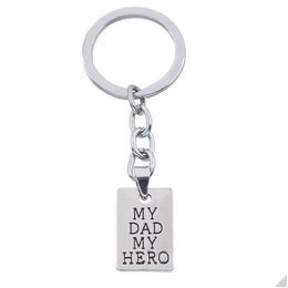 Key Rings Sier Plated Creative Carved My Dad Hero Letters Pendant Keychain Car Keychains Fathers Day Gift Drop Delivery Jewelry Dhpit