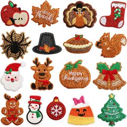 Notions Merry Christmas Iron on Patches Faux Leather Embroidered Patches Glitter DIY Sew Applique Repair Patch for Clothing Jackets Sweater Backpack