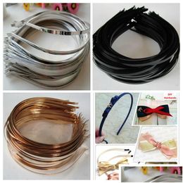 Headwear Hair Accessories 50Pcs Lot M 5Mm 7Mm 10Mm Sier Gold Black Metal Band Decorative Headband For Girls Wholesale Diy Craft Hoop D Dhwdf