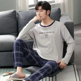 남성용 잠자기 Suo chao pajamas 남자의 긴 소매 둥근 목 꼭대기 및 바지를위한 세트 잠옷 나이트 가운 잠자기 홈 홈 230914