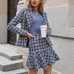 Women's Suits Fashion Elegant Autumn Winter Plaid Women Blazer Coat Causal Long Sleeve Short Office Ladies Double Breasted Suit