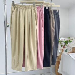 Women's Pants 1pcs Women Casual Straight Mop Trousers Sunscreen Wide Leg Elastic Waist Ice Silk High Cool Loose Thin Office