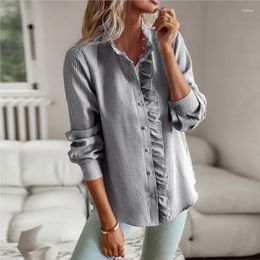 Women's Blouses Long Sleeved Shirt 2023 Autumn/Winter Fashion Office Commuter Stripe Plaid Collar Top Women