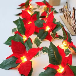Strings Christmas Artificial Flowers String Lights Xmas Berry Holly Leaves Garland Lighting Year Holiday Decoration