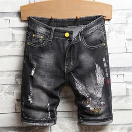 Men's Jeans Summer Men Personalized Embroidery Streetwear Beach Jean Shorts Fashion Loose Ripped Vintage Hip Hop Denim Short311K