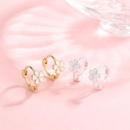 Hoop Earrings S925 Sterling Silver Korean Version Of The Simple Five-petal Flower Drop Rubber White Small Delicate