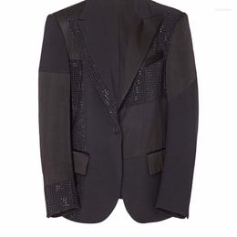 Women's Suits 2023Fashion Black Acetic Acid Blazer Coat Runway Single Button Bright Diamond Lapel Suit Office Long Sleeve Women Clothing