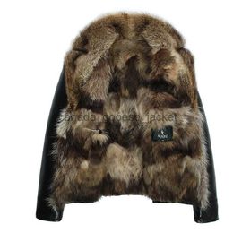 Men's Fur Faux Fur Mens Leather Jackets Winter Coats Real Raccoon Fur Coats Snow Overcoat Outwear Warm Thick Plus Size 4XL 5XL High QualityL230914