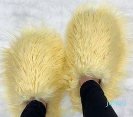 Slippers Luxury Fur Women Round Toe Mongolian Slides Woman Shoes