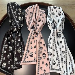 2019 Jimmy Tong Korean version of the new skull double twill Ms ribbon tied bag handle silk scarf long 160CM head ghost wild smal286d