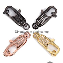 Clasps Hooks Riversr Cz Micro Pave Lobster Clasp Accessories White Pink Yellow Gun Black Lock Type Copper Zircon Connectors Diy Jewelr Dhnwu