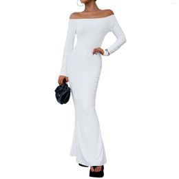 Casual Dresses Women Long Sleeve Elegent Slim Dress Solid Colour Off-Shoulder Party Mermaid For Beach Cocktail